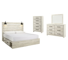 Load image into Gallery viewer, Cambeck King Panel Bed with 2 Storage Drawers with Mirrored Dresser, Chest and Nightstand