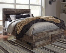 Load image into Gallery viewer, Derekson Queen Panel Bed with 2 Storage Drawers with Mirrored Dresser, Chest and Nightstand