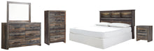 Load image into Gallery viewer, Drystan King/California King Bookcase Headboard Bed with Mirrored Dresser, Chest and Nightstand