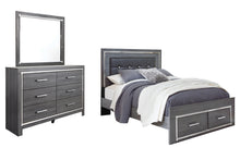 Load image into Gallery viewer, Lodanna Queen Panel Bed with 2 Storage Drawers with Mirrored Dresser
