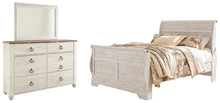 Load image into Gallery viewer, Willowton Queen Sleigh Bed with Mirrored Dresser