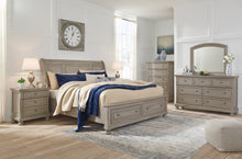 Load image into Gallery viewer, Lettner King Sleigh Bed with 2 Storage Drawers with Mirrored Dresser