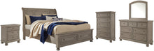 Load image into Gallery viewer, Lettner Queen Sleigh Bed with 2 Storage Drawers with Mirrored Dresser, Chest and Nightstand