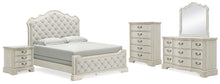 Load image into Gallery viewer, Arlendyne California King Upholstered Bed with Mirrored Dresser, Chest and Nightstand