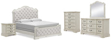 Load image into Gallery viewer, Arlendyne King Upholstered Bed with Mirrored Dresser, Chest and Nightstand