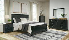 Load image into Gallery viewer, Lanolee Queen Panel Bed with Mirrored Dresser, Chest and Nightstand