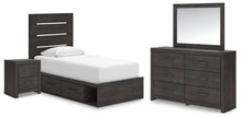 Load image into Gallery viewer, Hollivern Twin Panel Bed with Storage with Mirrored Dresser and Nightstand