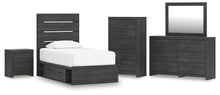 Load image into Gallery viewer, Hollivern Twin Panel Storage Bed with Mirrored Dresser, Chest and Nightstand