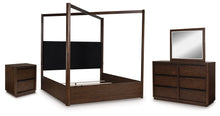 Load image into Gallery viewer, Dilenno King Canopy Bed with Mirrored Dresser and Nightstand