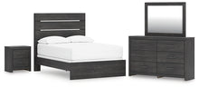 Load image into Gallery viewer, Hollivern Full Panel Bed with Mirrored Dresser and Nightstand