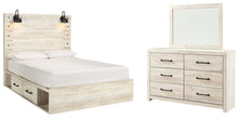 Load image into Gallery viewer, Cambeck Queen Panel Bed with 4 Storage Drawers with Mirrored Dresser