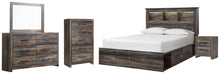 Load image into Gallery viewer, Drystan Queen Bookcase Bed with 4 Storage Drawers, Dresser, Mirror, Chest and Nightstand