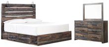 Load image into Gallery viewer, Drystan King Panel Bed with 4 Storage Drawers with Mirrored Dresser