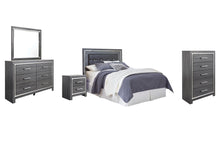Load image into Gallery viewer, Lodanna Queen/Full Upholstered Panel Headboard Bed with Mirrored Dresser, Chest and Nightstand