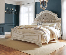 Load image into Gallery viewer, Realyn Queen Upholstered Panel Bed with Mirrored Dresser