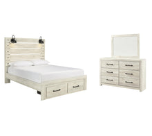 Load image into Gallery viewer, Cambeck Queen Panel Bed with 2 Storage Drawers with Mirrored Dresser