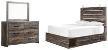 Load image into Gallery viewer, Drystan Queen Panel Bed with 2 Storage Drawers with Mirrored Dresser