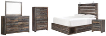 Load image into Gallery viewer, Drystan Queen Panel Bed with 2 Storage Drawers, Dresser, Mirror, Chest and Nightstand