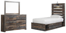 Load image into Gallery viewer, Drystan Twin Panel Bed with 4 Storage Drawers with Mirrored Dresser