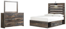 Load image into Gallery viewer, Drystan Full Panel Bed with 4 Storage Drawers with Mirrored Dresser