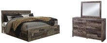 Load image into Gallery viewer, Derekson King Panel Bed with 6 Storage Drawers with Mirrored Dresser