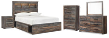 Load image into Gallery viewer, Drystan Full Bookcase Bed with 4 Storage Drawers with Mirrored Dresser, Chest and Nightstand