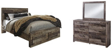 Load image into Gallery viewer, Derekson Queen Panel Bed with 2 Storage Drawers with Mirrored Dresser