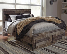 Load image into Gallery viewer, Derekson Queen Panel Bed with 2 Storage Drawers with Mirrored Dresser