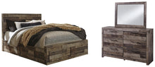 Load image into Gallery viewer, Derekson Queen Panel Bed with 4 Storage Drawers with Mirrored Dresser