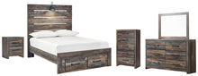 Load image into Gallery viewer, Drystan Full Panel Bed with 2 Storage Drawers with Mirrored Dresser, Chest and Nightstand