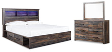 Load image into Gallery viewer, Drystan King Bookcase Bed with 4 Storage Drawers with Mirrored Dresser