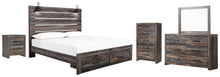 Load image into Gallery viewer, Drystan King Panel Bed with Storage with Mirrored Dresser, Chest and Nightstand