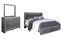 Load image into Gallery viewer, Lodanna King Panel Bed with 2 Storage Drawers with Mirrored Dresser
