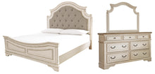 Load image into Gallery viewer, Realyn California King Upholstered Panel Bed with Mirrored Dresser
