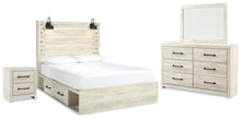 Load image into Gallery viewer, Cambeck Queen Panel Bed with 2 Storage Drawers with Mirrored Dresser and Nightstand