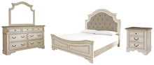 Load image into Gallery viewer, Realyn King Upholstered Panel Bed with Mirrored Dresser and Nightstand