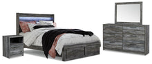 Load image into Gallery viewer, Baystorm Queen Panel Bed with 2 Storage Drawers with Mirrored Dresser and Nightstand