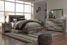 Load image into Gallery viewer, Derekson Queen Panel Bed with 2 Storage Drawers with Mirrored Dresser and Nightstand