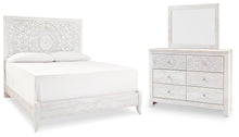 Load image into Gallery viewer, Paxberry King Panel Bed with Mirrored Dresser