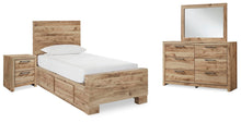 Load image into Gallery viewer, Hyanna Twin Panel Bed with 2 Side Storage, Dresser, Mirror and Nightstand