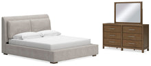 Load image into Gallery viewer, Cabalynn California King Upholstered Bed with Mirrored Dresser