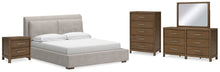 Load image into Gallery viewer, Cabalynn King Upholstered Bed with Mirrored Dresser, Chest and Nightstand