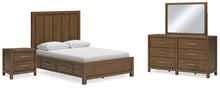 Load image into Gallery viewer, Cabalynn Queen Panel Bed with Storage with Mirrored Dresser and Nightstand