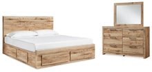 Load image into Gallery viewer, Hyanna King Panel Storage Bed with 2 Under Bed Storage Drawers, Dresser and Mirror