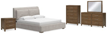 Load image into Gallery viewer, Cabalynn California King Upholstered Bed with Mirrored Dresser, Chest and Nightstand