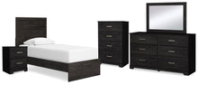 Load image into Gallery viewer, Belachime Twin Panel Bed with Mirrored Dresser, Chest and Nightstand
