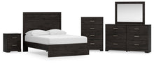Load image into Gallery viewer, Belachime Full Panel Bed with Mirrored Dresser, Chest and Nightstand