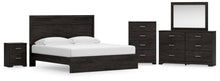 Load image into Gallery viewer, Belachime King Panel Bed with Mirrored Dresser, Chest and Nightstand