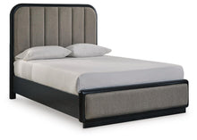 Load image into Gallery viewer, Rowanbeck Queen Upholstered Panel Bed with Mirrored Dresser