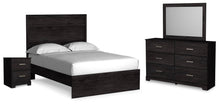 Load image into Gallery viewer, Belachime Full Panel Bed with Mirrored Dresser and Nightstand